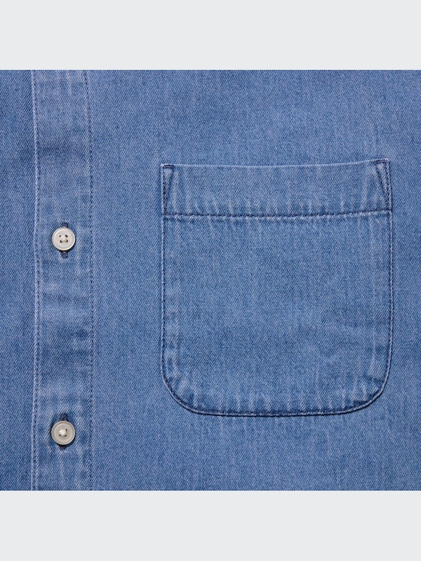 DENIM OVERSIZED STAND COLLAR LONG SLEEVE SHIRT