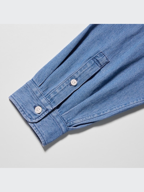 DENIM OVERSIZED STAND COLLAR LONG SLEEVE SHIRT