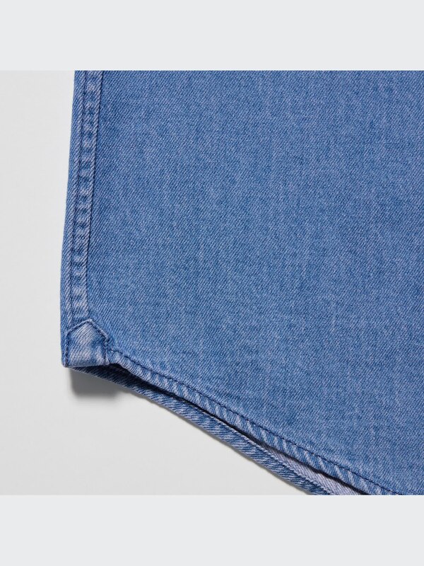 DENIM OVERSIZED STAND COLLAR LONG SLEEVE SHIRT