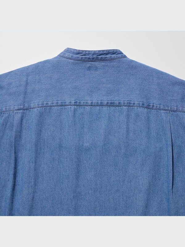 DENIM OVERSIZED STAND COLLAR LONG SLEEVE SHIRT
