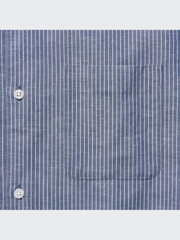 LINEN COTTON STRIPED STAND COLLAR LONG SLEEVE SHIRT