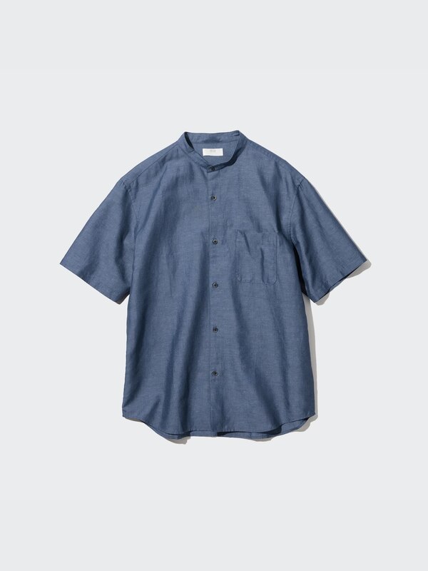 Linen Cotton Stand Collar Short-Sleeve Shirt