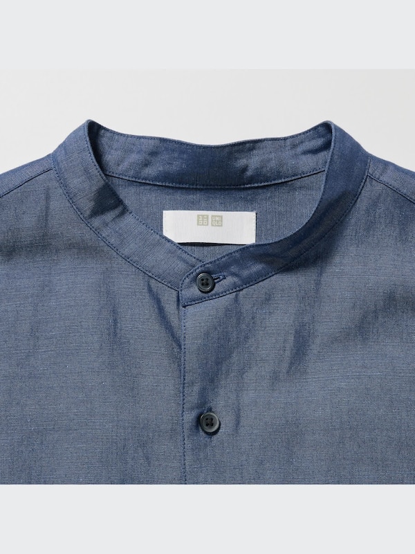 Linen Cotton Stand Collar Short-Sleeve Shirt