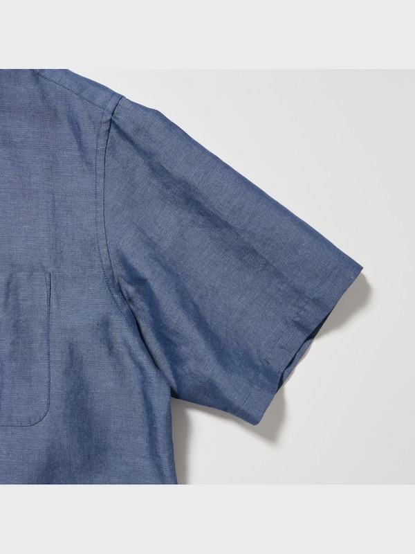 Linen Cotton Stand Collar Short-Sleeve Shirt