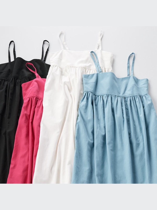 Linen-Blend Gathered Camisole Dress