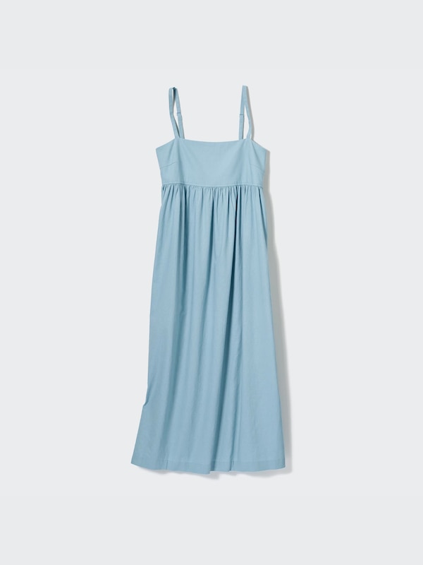 Linen-Blend Gathered Camisole Dress