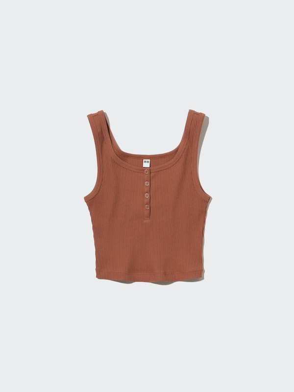 Ribbed Henley Neck Cropped Tank Top