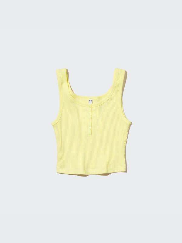 Ribbed Henley Neck Cropped Tank Top