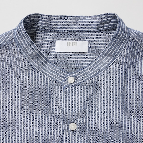 Premium Linen Stand Collar Striped LongSleeve Shirt UNIQLO US