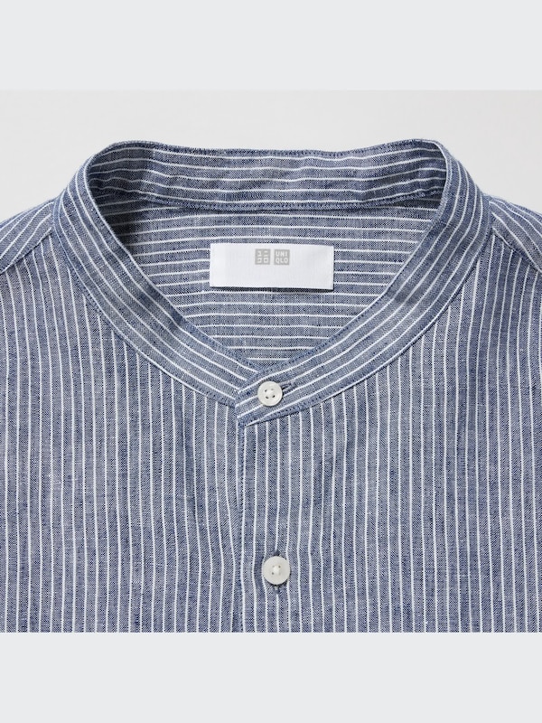Premium Linen Stand Collar Striped Long-Sleeve Shirt