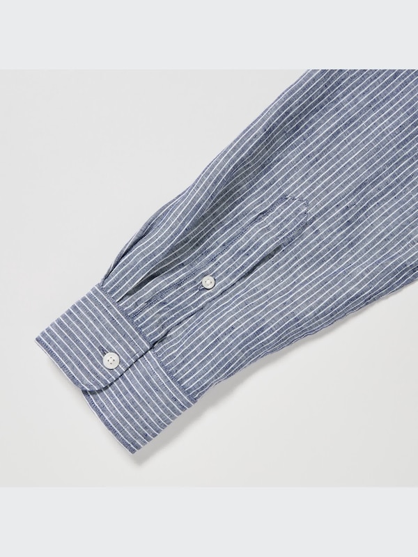 Premium Linen Stand Collar Striped Long-Sleeve Shirt