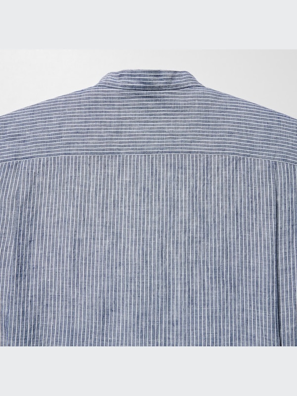 Premium Linen Stand Collar Striped Long-Sleeve Shirt