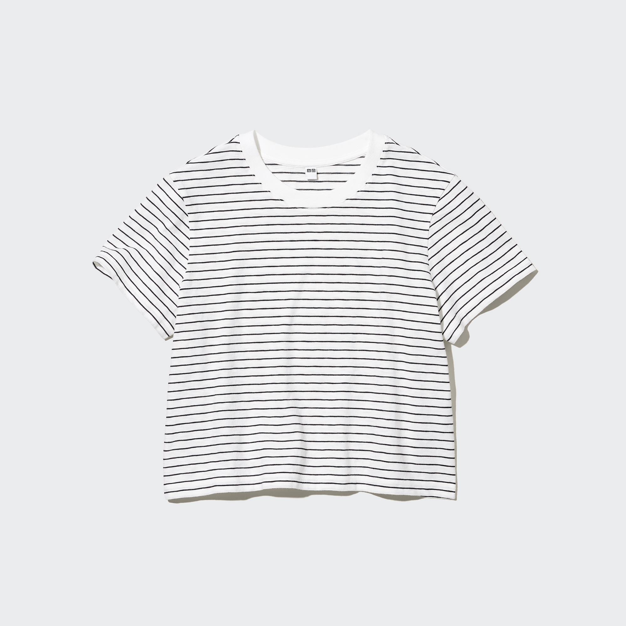 Slub Jersey Striped Cropped T-Shirt | UNIQLO US