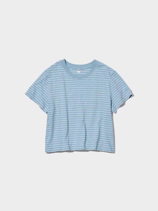 Slub Jersey Striped Cropped T-Shirt