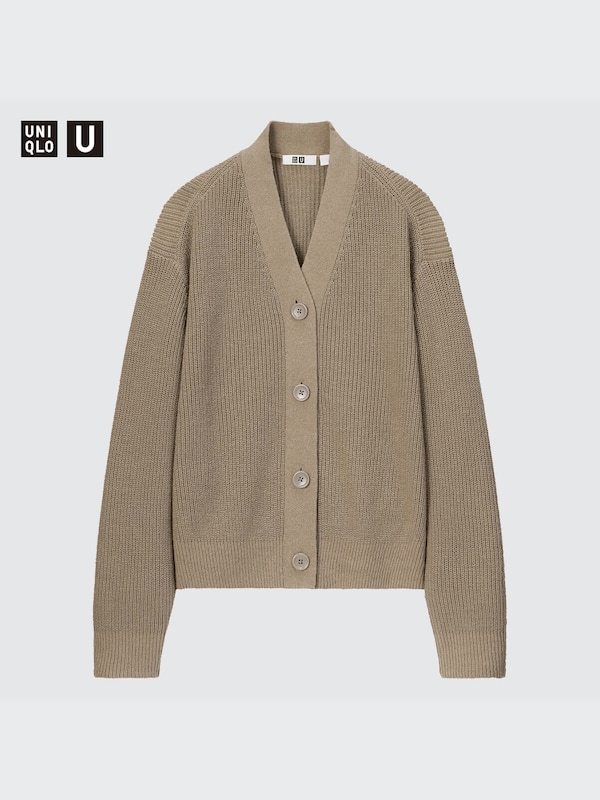 U Ribbed Long-Sleeve Cardigan
