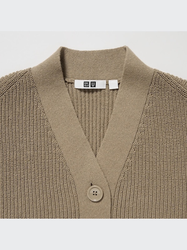 U Ribbed Long-Sleeve Cardigan