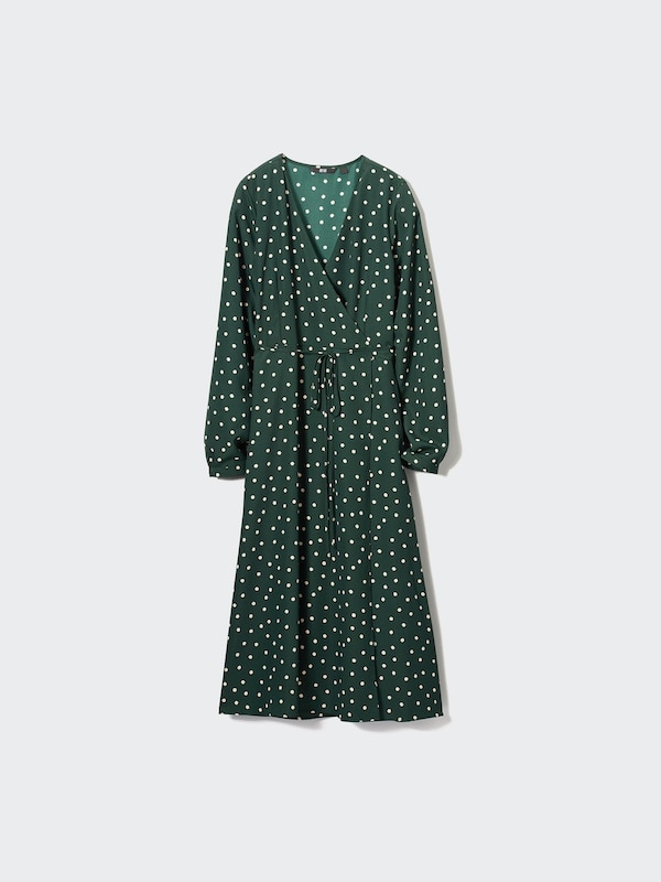 PRINTED WRAP LONG SLEEVE DRESS