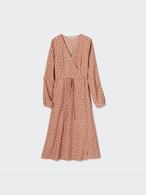 PRINTED WRAP LONG SLEEVE DRESS