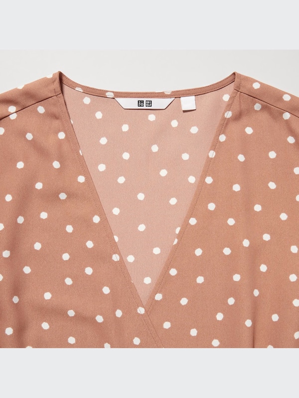 PRINTED WRAP LONG SLEEVE DRESS