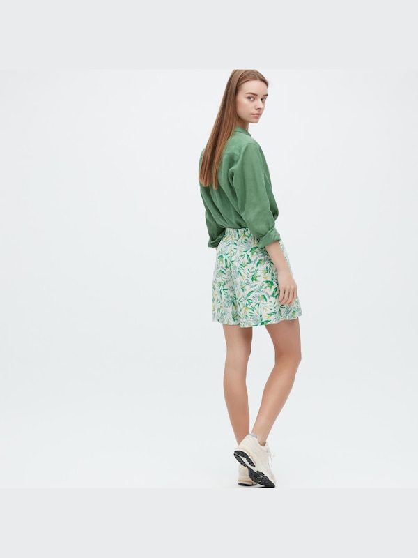 PRINTED LINEN BLEND SKORT