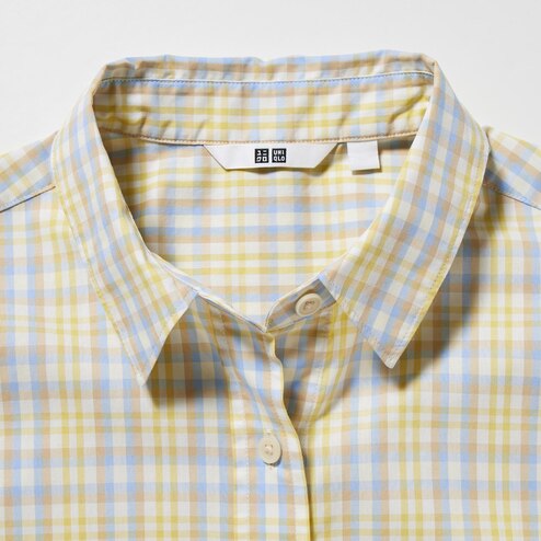 WOMEN'S COTTON CHECKED SHORT SLEEVE SHIRT