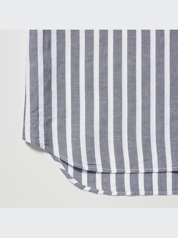 Linen Blend Short Sleeved Shirt (Stripe, Open Collar)