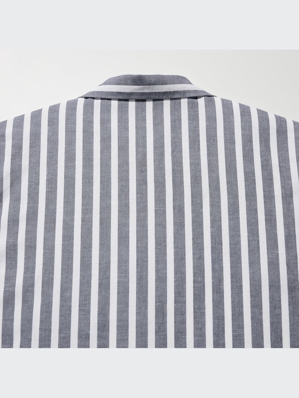 Linen Blend Short Sleeved Shirt (Stripe, Open Collar)