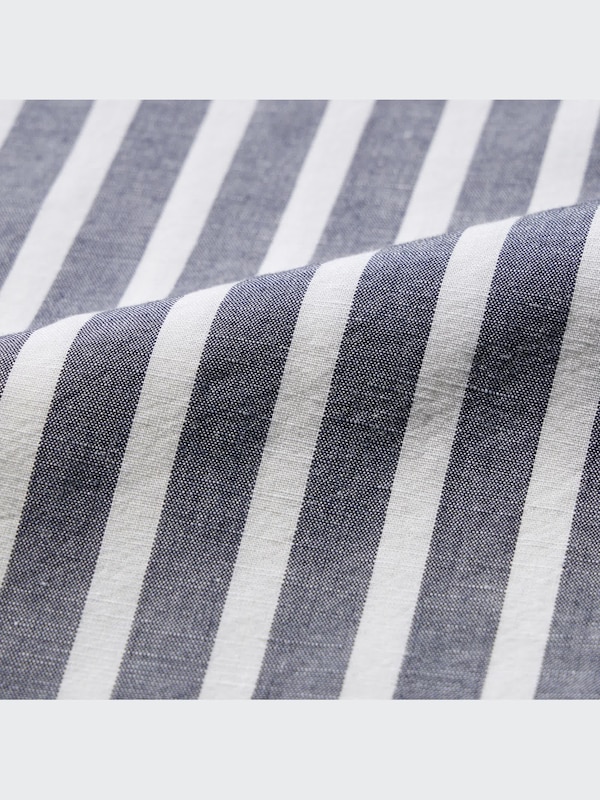 Linen Blend Short Sleeved Shirt (Stripe, Open Collar)