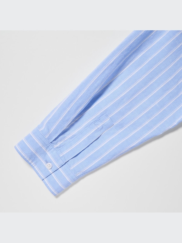 Linen Blend Band Collar 3/4-Sleeve Shirt