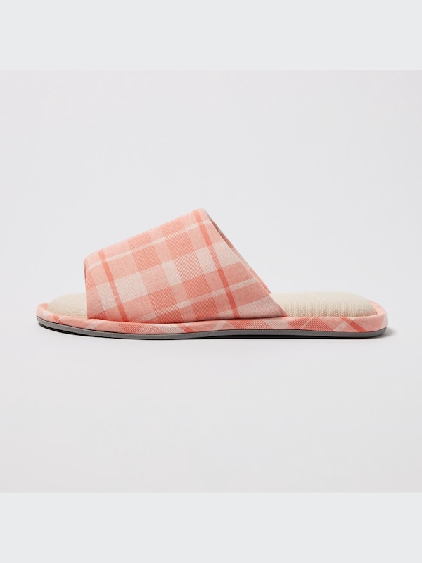 Open Toe Checked Cotton Linen Room Shoes