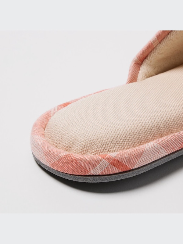 Open Toe Checked Cotton Linen Room Shoes