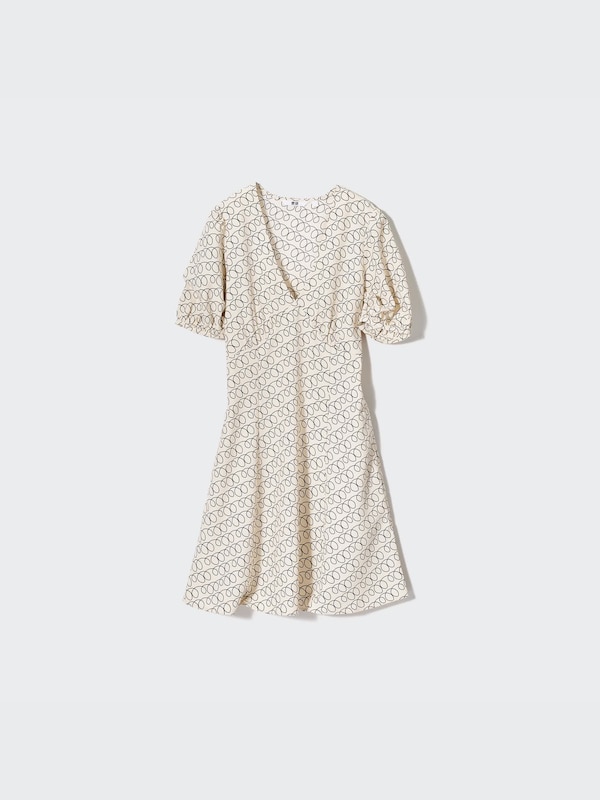 Printed V-Neck Short-Sleeve Mini Dress