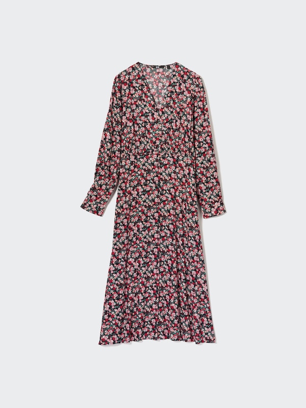 Flared Sleeve Printed V-Neck Dress Flared Sleeve Printed V-Neck Dress