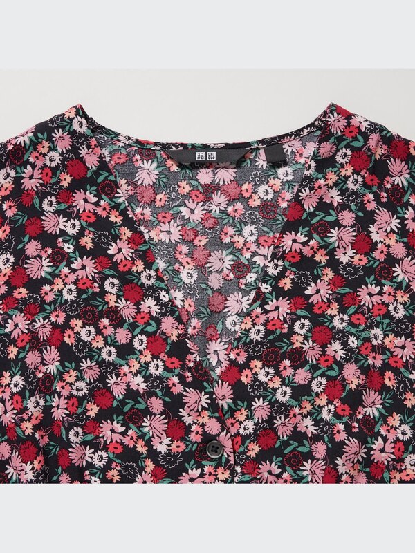 Printed V-Neck Long-Sleeve Flare Dress