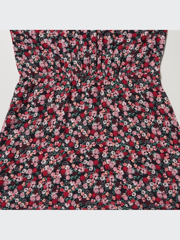 Printed V-Neck Long-Sleeve Flare Dress