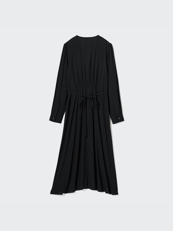 V-Neck Long-Sleeve Flare Dress