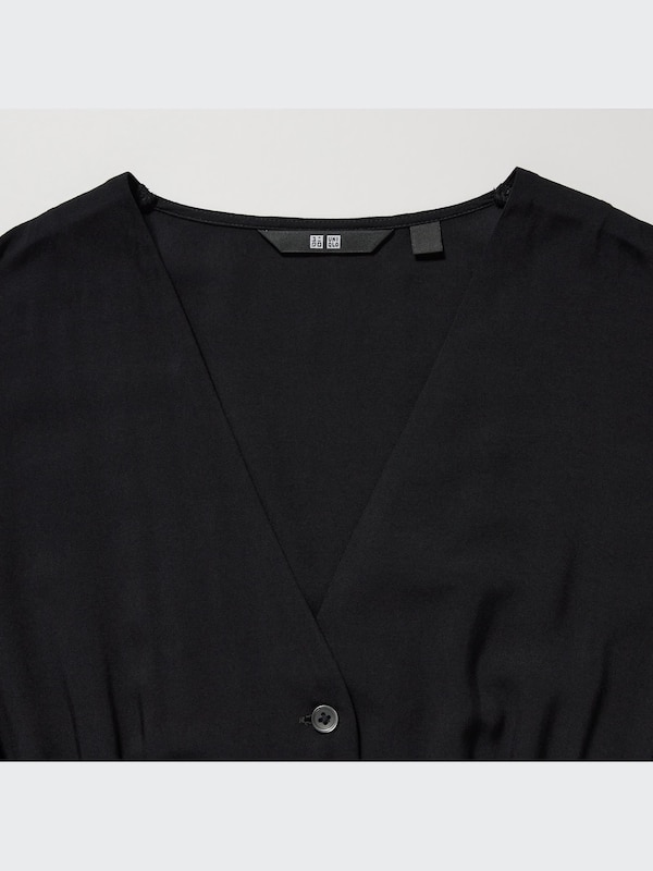 V-Neck Long-Sleeve Flare Dress