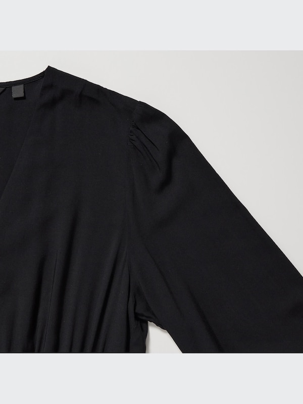 V-Neck Long-Sleeve Flare Dress