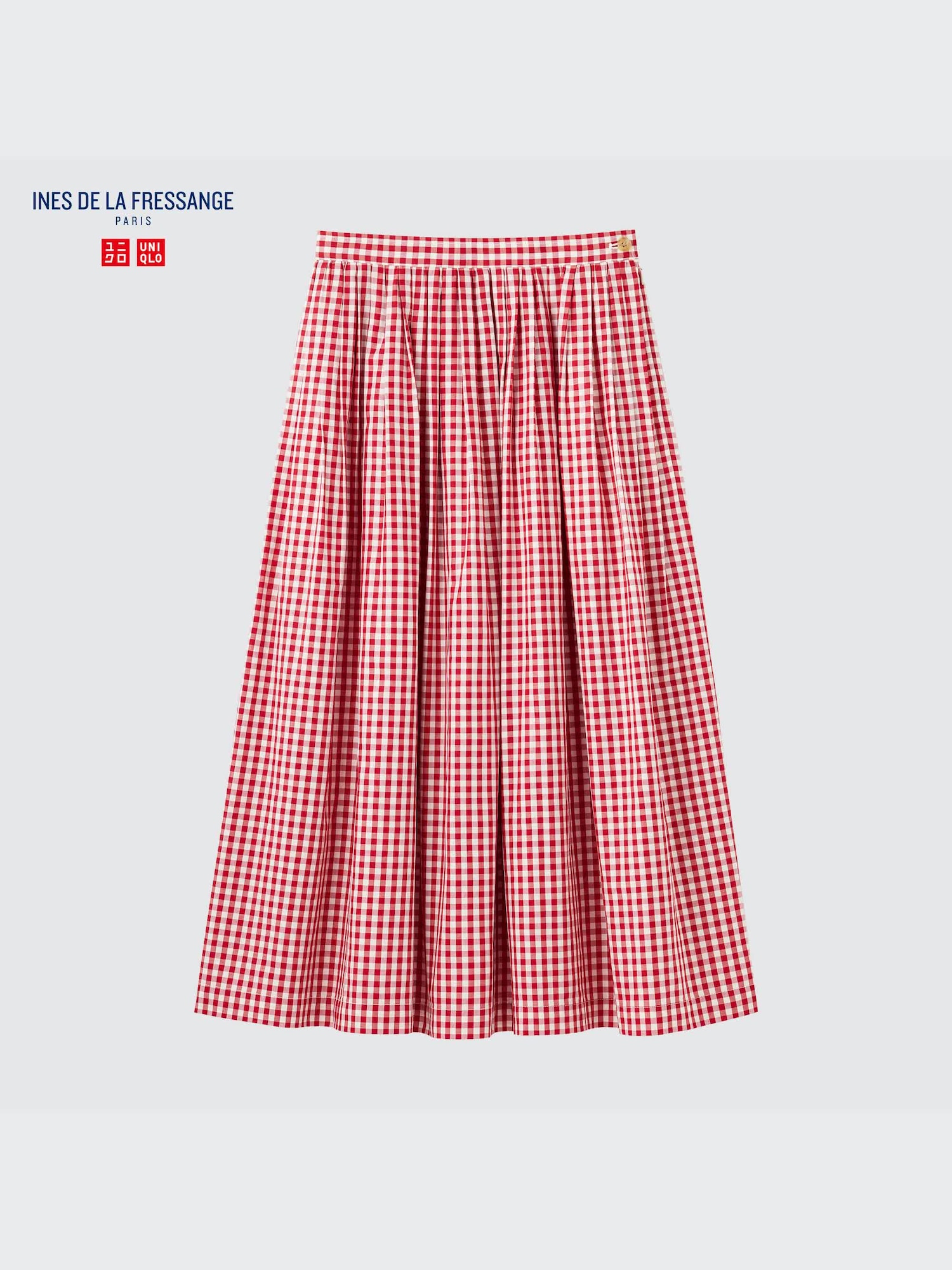 Cotton Twill Gather Skirt Checked Ines de la Fressange UNIQLO US