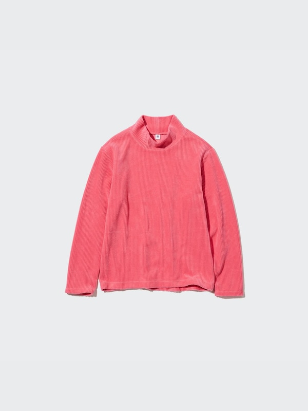 Ribbed Fleece High Neck Long-Sleeve T-Shirt