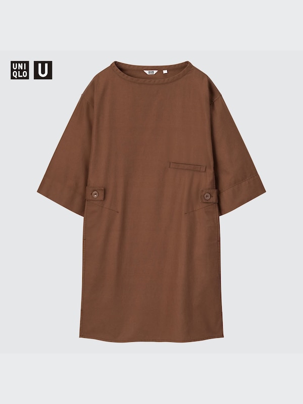 U Relaxed 3/4 Sleeve Pullover Dress