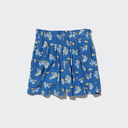 Girls Linen Blend Flower Print Easy Shorts