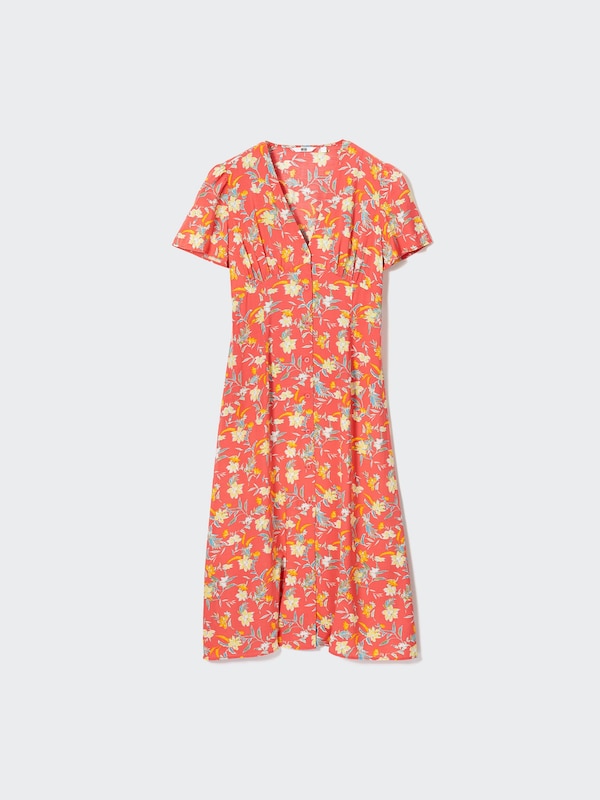 Flared Sleeve Printed V-Neck Dress Flared Sleeve Printed V-Neck Dress