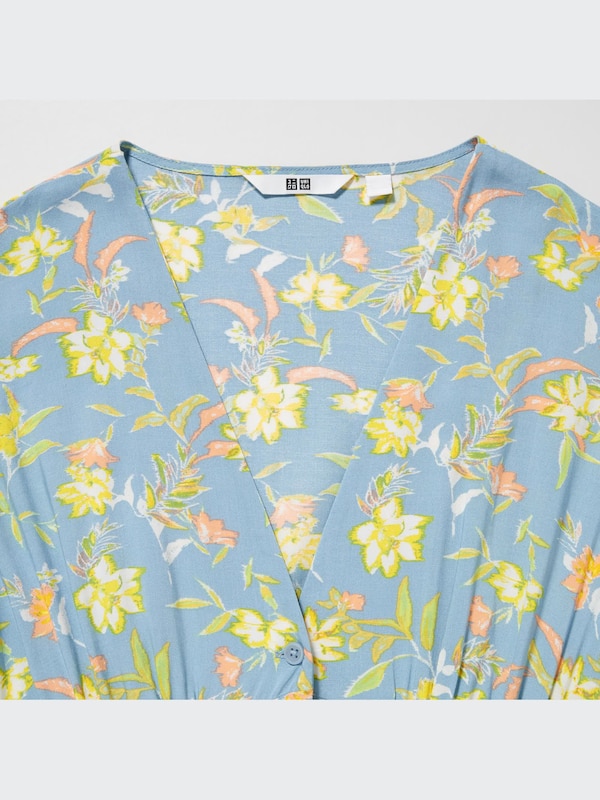 Printed V-Neck Short-Sleeve Flare Dress