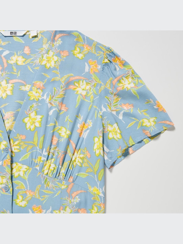 Printed V-Neck Short-Sleeve Flare Dress