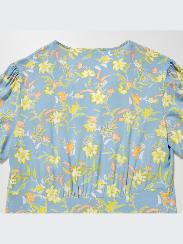 Printed V-Neck Short-Sleeve Flare Dress