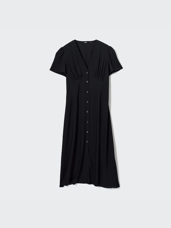 V-Neck Short-Sleeve Flare Dress