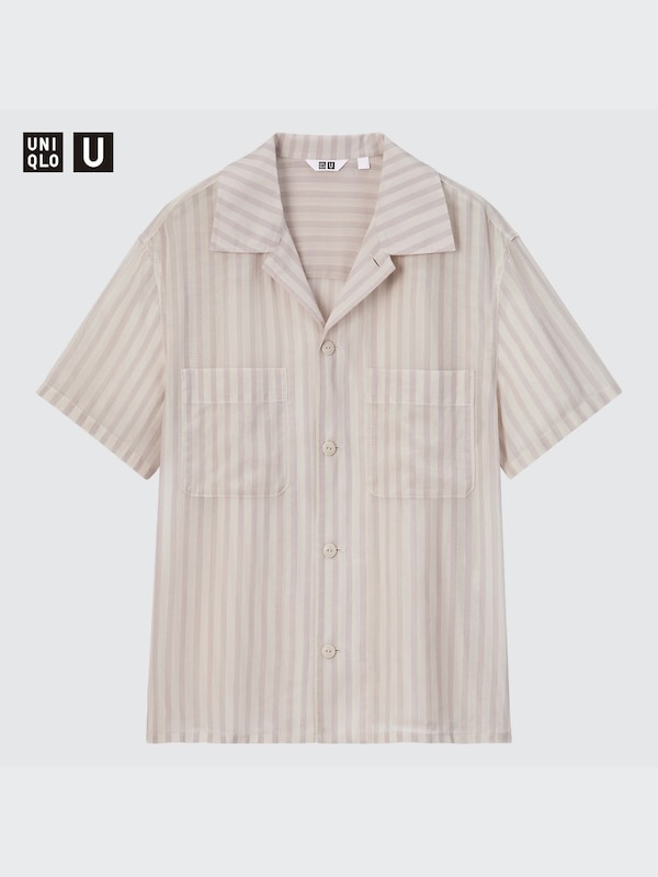 U Cotton Sheer Striped Short-Sleeve Shirt