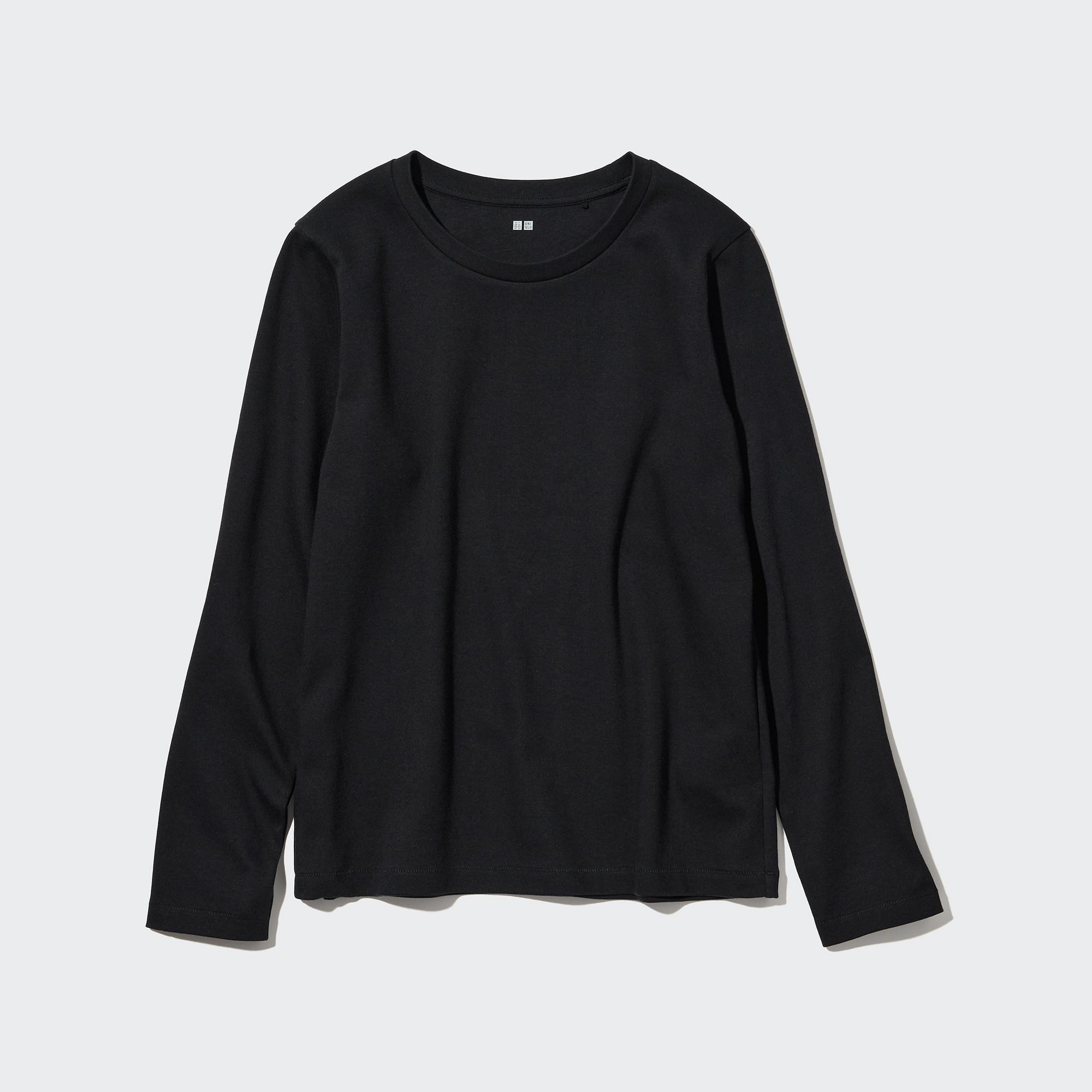 Smooth Cotton Stretch Crew Neck Long Sleeved T-Shirt | UNIQLO EU