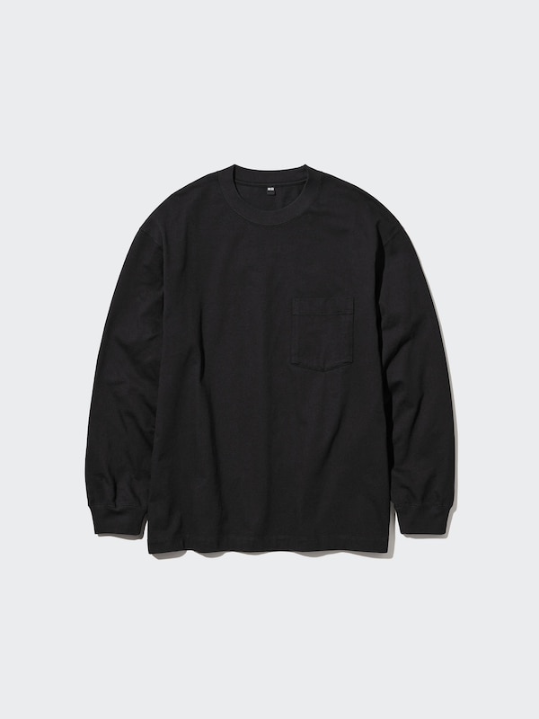 WASHED COTTON CREW NECK LONG SLEEVE T-SHIRT